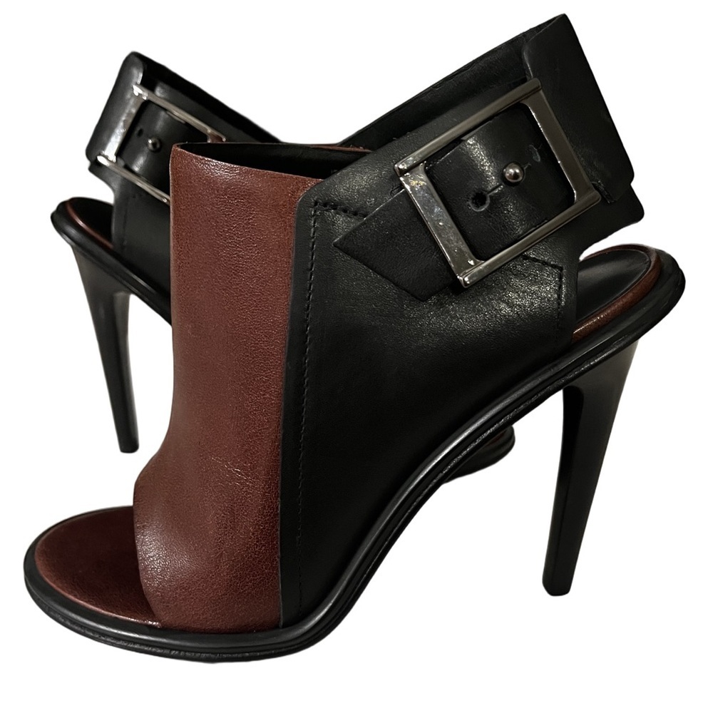 Tibi Milou Cognac & Black Peeptoe Stiletto Booties size 37/US size 7/7.5